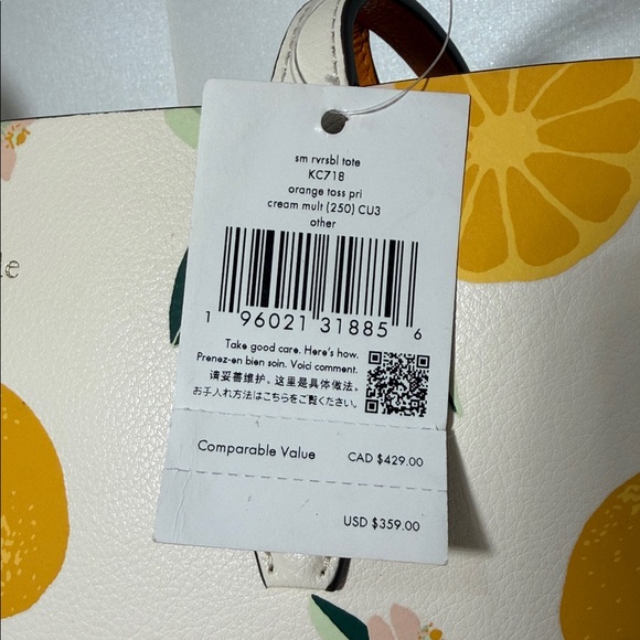 SOLD-Kate Spade Orange Blossom Citrus Print Tote Bag Orange Interior NWT - Picture 12 of 16